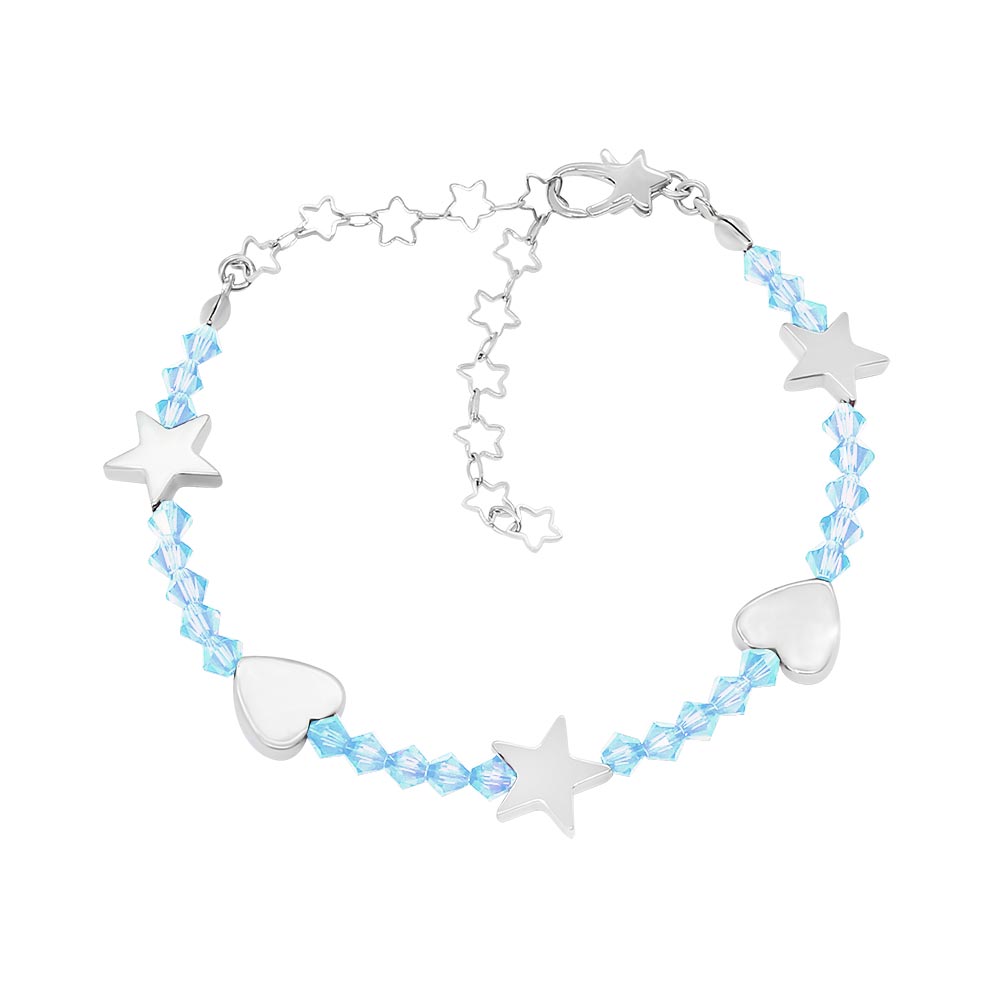 Amore personalised crystal birthstone bracelet March Aquamarine with silver on white background