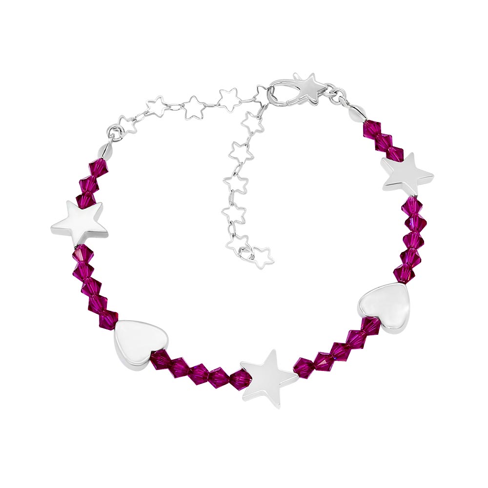 Amore personalised crystal birthstone bracelet January Garnet with Silver on white background