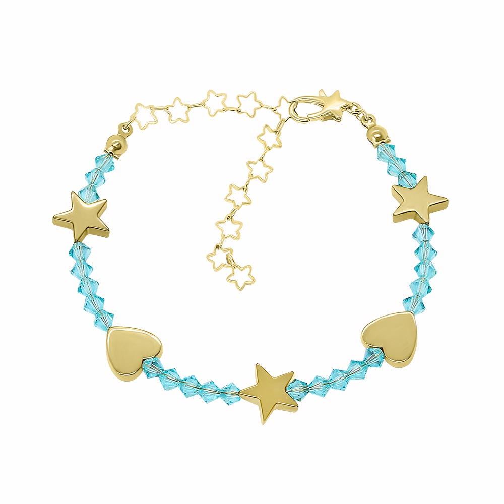 Amore personalised crystal birthstone bracelet December Tuquoise with gold on white background