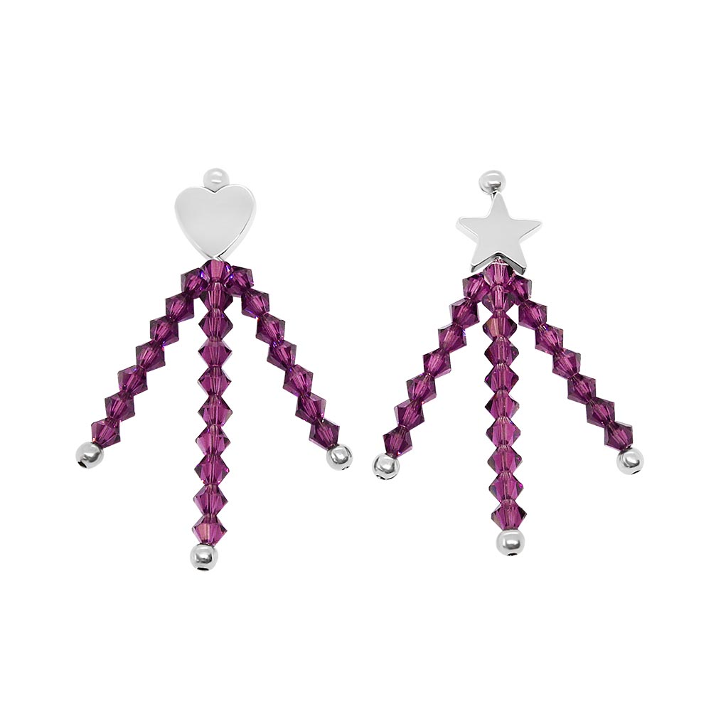 Amore personalised crystal birthstone earrings February Amethyst with silver on white background