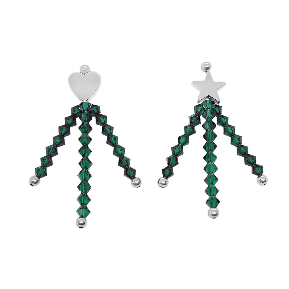 Amore personalised crystal birthstone earrings May Emerald with silver on white background