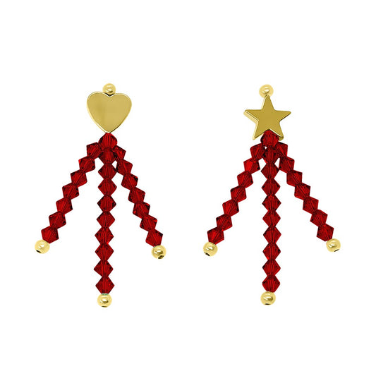 Amore personalised crystal birthstone earrings July Ruby with gold on white background