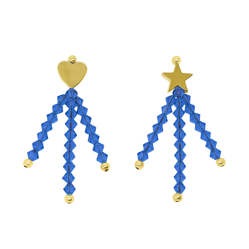 Amore personalised crystal birthstone earrings September Sapphire with gold on white background