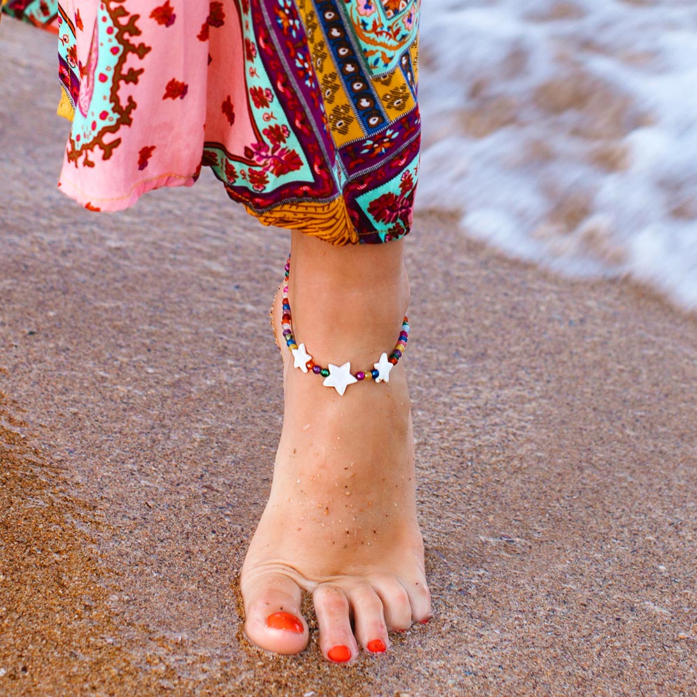 Stella Pearl Stars and Multicolour Stone Anklet