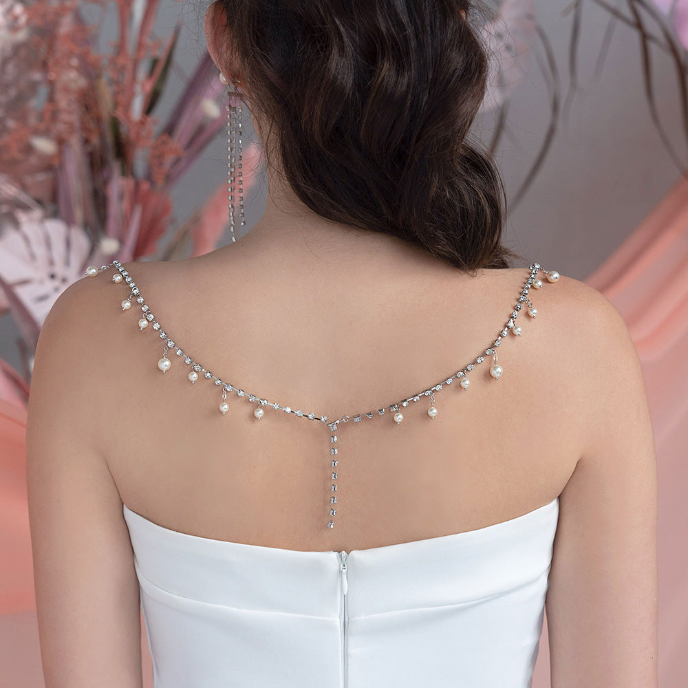 Crystal and Pearl Necklace with Strapless Wedding Dress Cynthier