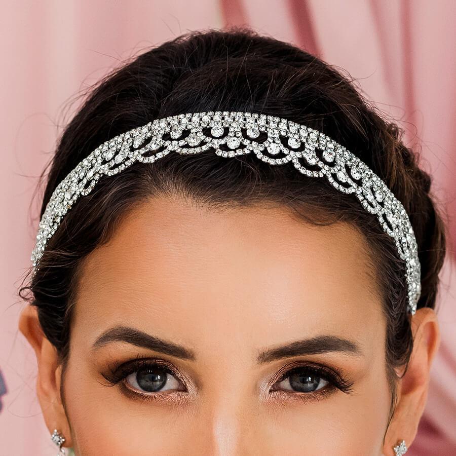 Silver Shiloh Bridal Headband Veil from front