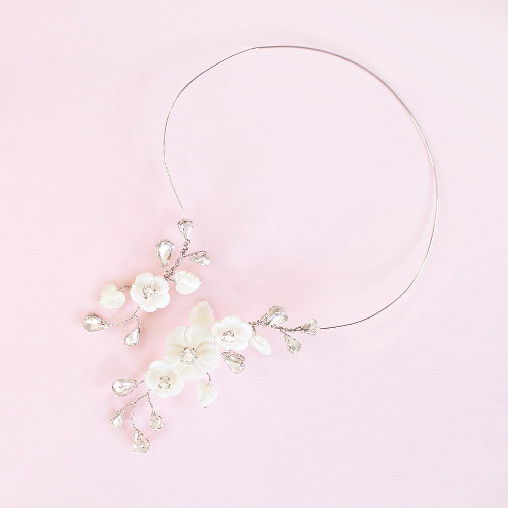 Silver Wanika Floral Open Collar Necklace on pink